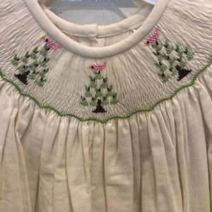 Cream corduroy one piece Christmas tree smocking